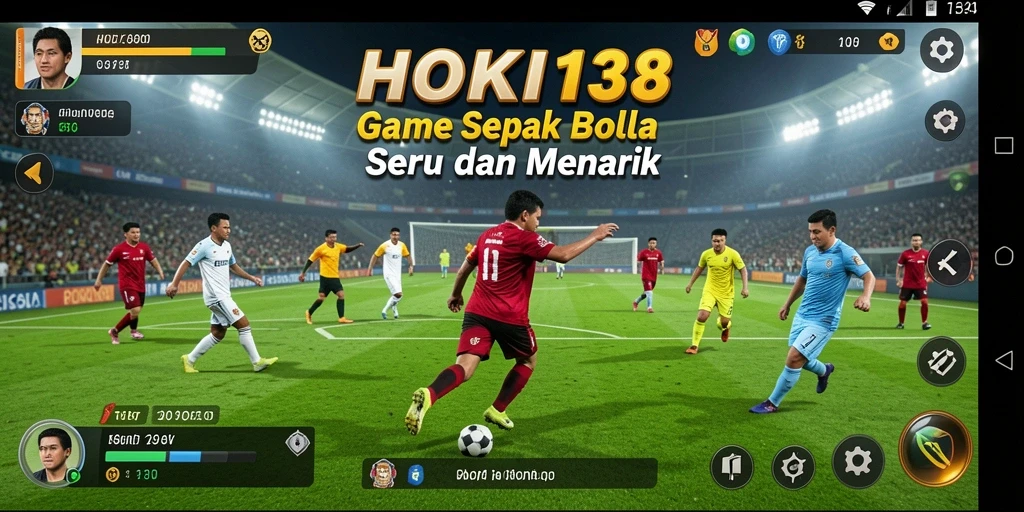Screenshot gameplay HOKI138 yang menampilkan aksi seru di lapangan sepak bola.