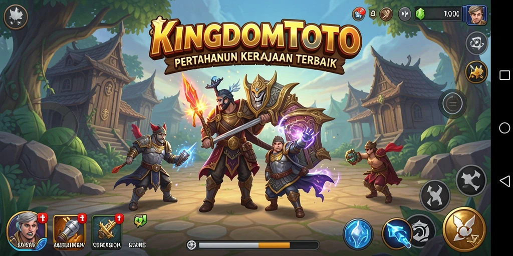 Screenshot KINGDOMTOTO menampilkan aksi pertahanan kerajaan yang intens.