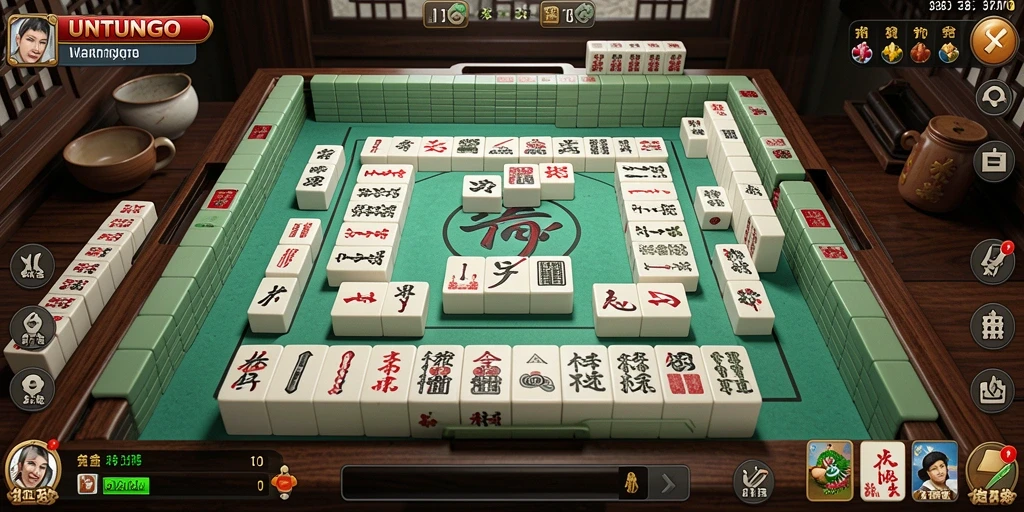 Screenshot gameplay UNTUNGGO menampilkan pengaturan Mahjong yang menarik.