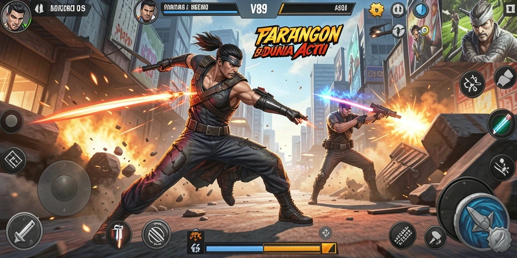 Tangkapan layar V89 menampilkan pertempuran menegangkan di arena aksi.